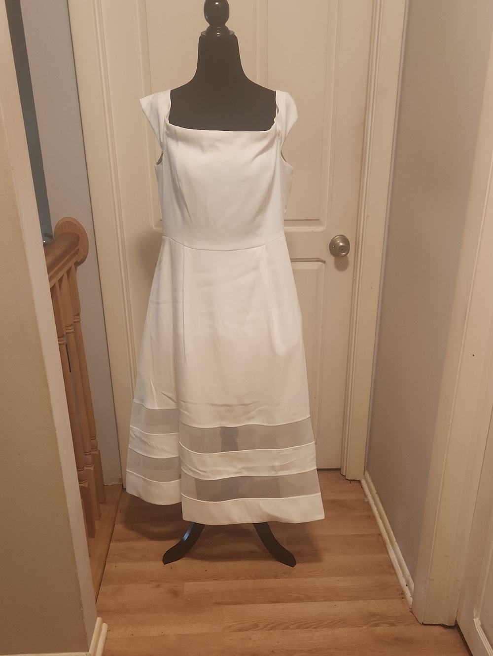 Aidan Mattox Ivory Midi Dress with Sheer Hem Panels